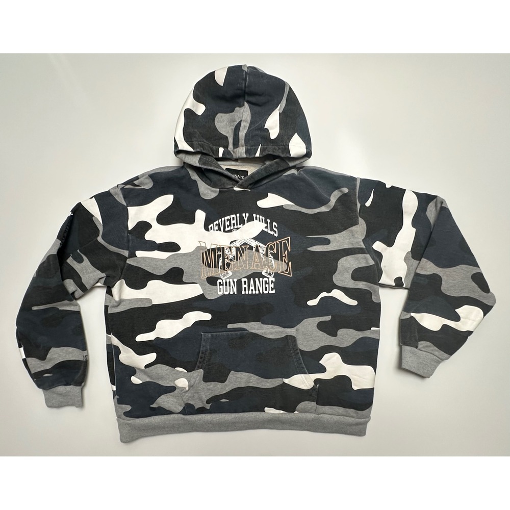 Menace Beverly Hills Gun Range Camo Hoodie Gray White Black Heavyweight Size 2XL